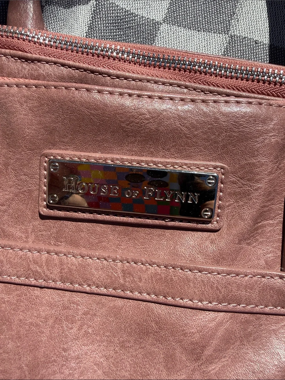House of Flynn Pink Leather Tote with Logo Plaque